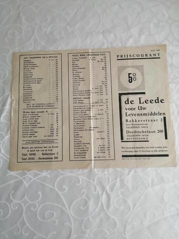 Oude Reclamefolder 1939, prijscourant beschikbaar voor biedingen