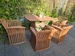 Teakhouten tuinset 4 persoons kwalitatief zwaar hout, Ophalen, Zo goed als nieuw, Hout