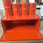 Rode Brabantia broodtrommel met 4 voorraadbussen., Ophalen of Verzenden, Zo goed als nieuw