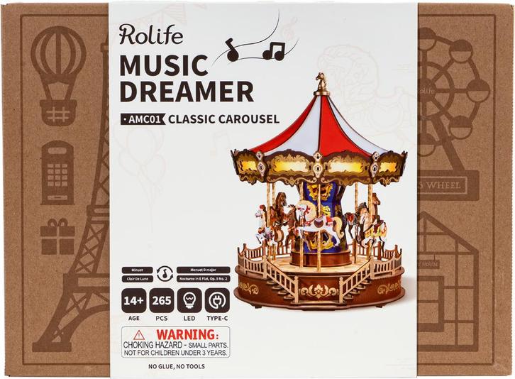 Robotime Classic Carousel, Hobby en Vrije tijd, Knutselen, Nieuw, Ophalen of Verzenden