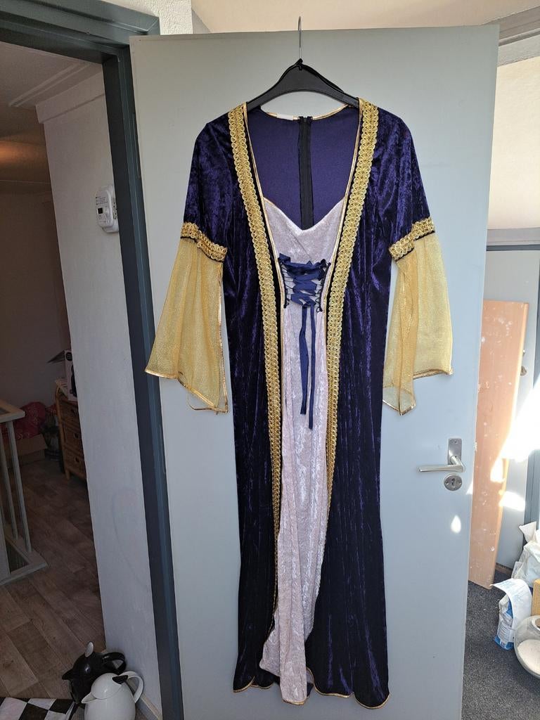 Lange blauwe damesjurk - Maat L, Kleding | Dames, Blauw, Maat 42/44 (L), Ophalen of Verzenden, Onder de knie