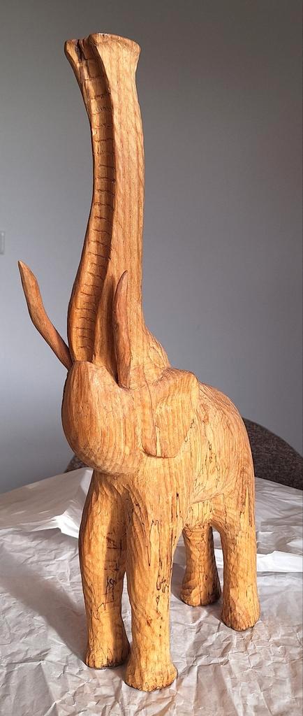 Handgesneden Houten Olifant - Vintage Kunst, Antiek en Kunst, Kunst | Beelden en Houtsnijwerken, Ophalen of Verzenden