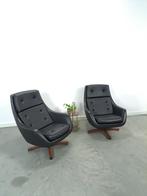 Zwarte skai kunstleder draaifauteuil uit Zweden vintage, Ophalen of Verzenden, Gebruikt, Metaal, Vintage
