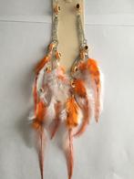 Lange oranje witte veren kraaltjes strengen hang oorbellen, Sieraden, Tassen en Uiterlijk, Oorbellen, Nieuw, Overige materialen