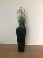 Hoge bloempot plantenbak zwart, Tuin en Terras, Bloempotten, Kunststof, Gebruikt, Binnen, Rechthoekig