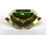 Murano Groen/ Geel Sommerso Facet geslepen Diamant bakje, Verzamelen, Retro, Ophalen of Verzenden, Huis en Inrichting