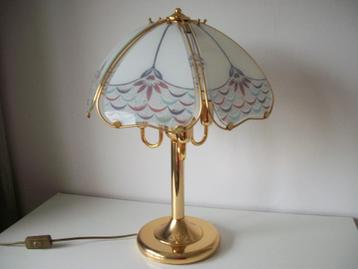 Tafellamp Hollywood Regency - Messing en Glas - Wit - 54 cm beschikbaar voor biedingen