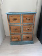 Apothekerskast 6 laden naturel blauw, Huis en Inrichting, Kasten | Ladekasten, Ophalen, Zo goed als nieuw, 25 tot 50 cm, Minder dan 100 cm