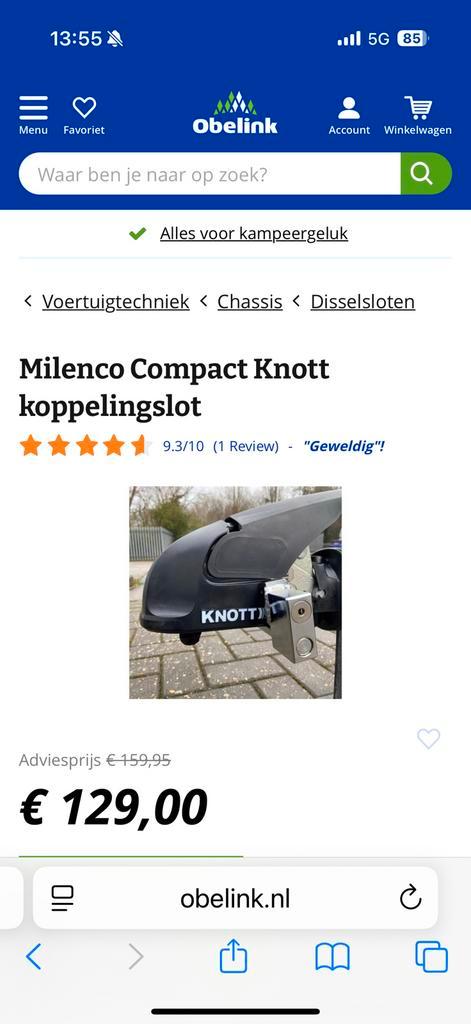 Milenco Compact Knott koppelingslot disselslot dissel slot, Caravans en Kamperen, Tenten, tot en met 2, Zo goed als nieuw, Ophalen of Verzenden