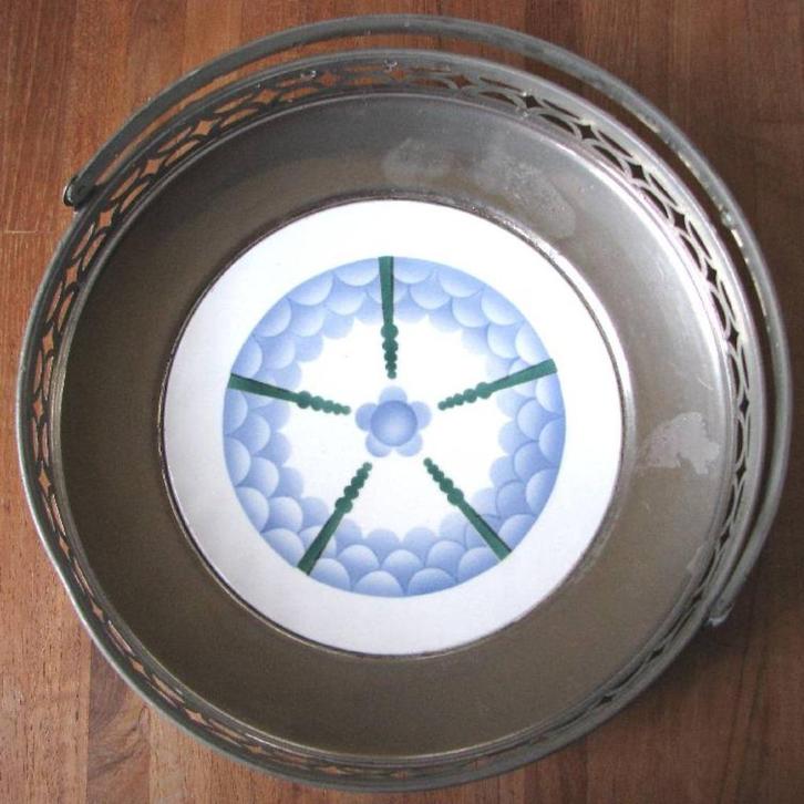 Art Deco serveerschaal hengsel schaal porseleinen tegel, Huis en Inrichting, Woonaccessoires | Schalen en Manden, Gebruikt, Schaal