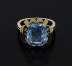 14k gouden dames retro ring blauwe Topaas Vintage, Sieraden, Tassen en Uiterlijk, Ringen, Goud, Goud, Met edelsteen, Ophalen of Verzenden