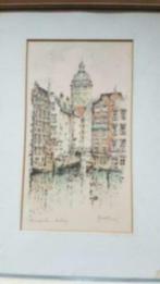 Litho met aquarel kolkje Amsterdam Henk Hoefman gesign, Antiek en Kunst, Kunst | Litho's en Zeefdrukken, Ophalen