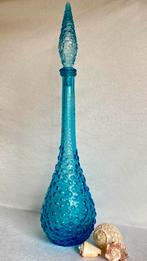 Vintage Italiaanse Empoli blauwe glazen karaf, Ophalen of Verzenden