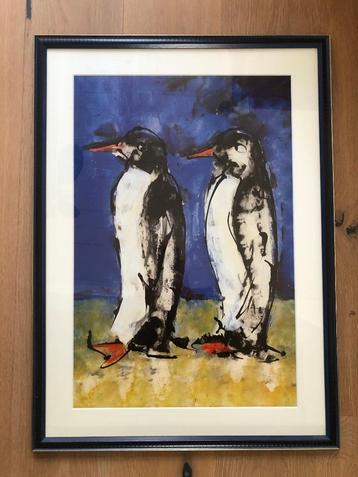 pinguin poster in blauwe lijst beschikbaar voor biedingen