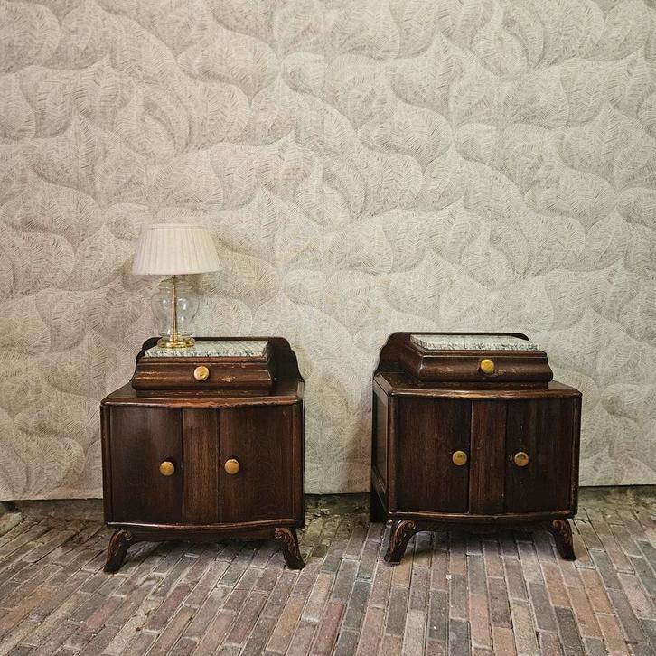 Mooie art deco nachtkastjes met marmerenblad, Huis en Inrichting, Kasten | Ladekasten, Zo goed als nieuw, Ophalen