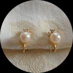 Vergulde Oorclips met Strass en Cultivé Parel. GRATIS Verz., Verzenden, Overige materialen, Oorbellen, Verguld