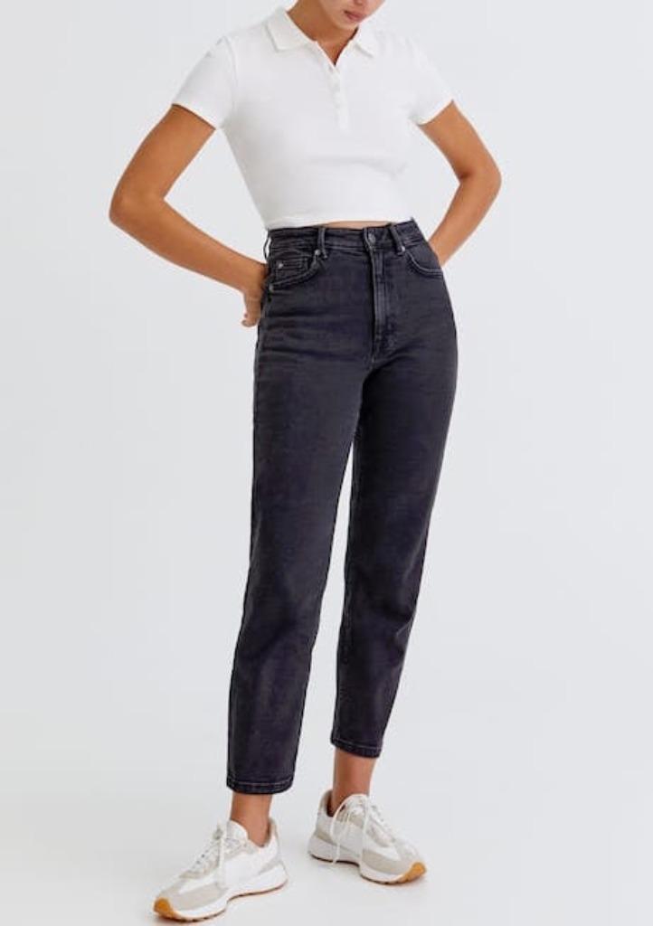 Pull&Bear donkergrijse slim mom fit jeans spijkerbroek 36, Kleding | Dames, Spijkerbroeken en Jeans, Nieuw, W28 - W29 (confectie 36)
