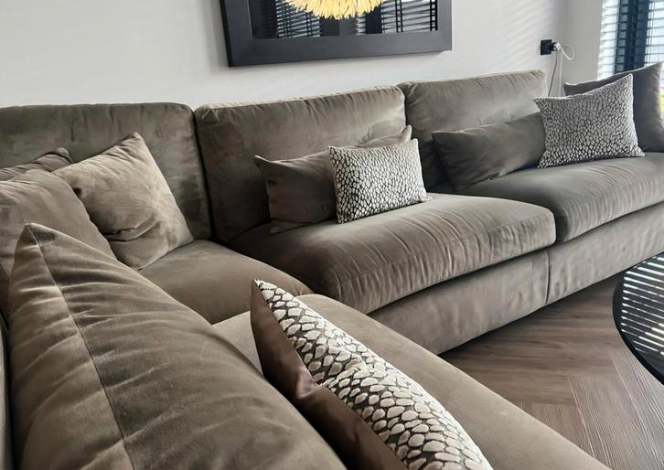 Mooie Hoekbank - Stof - Beige, Huis en Inrichting, Banken | Bankstellen, Gebruikt, Vierpersoons of meer, Stof, Ophalen of Verzenden