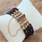 Gouden armband met 4 stringen geslepen granaat, Gebruikt, Ophalen of Verzenden, Met edelsteen, Goud