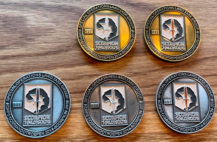 Coin KCT commando complete set Mali 2014-2016 5 stuks, Verzamelen, Militaria | Algemeen, Landmacht, Embleem of Badge, Nederland