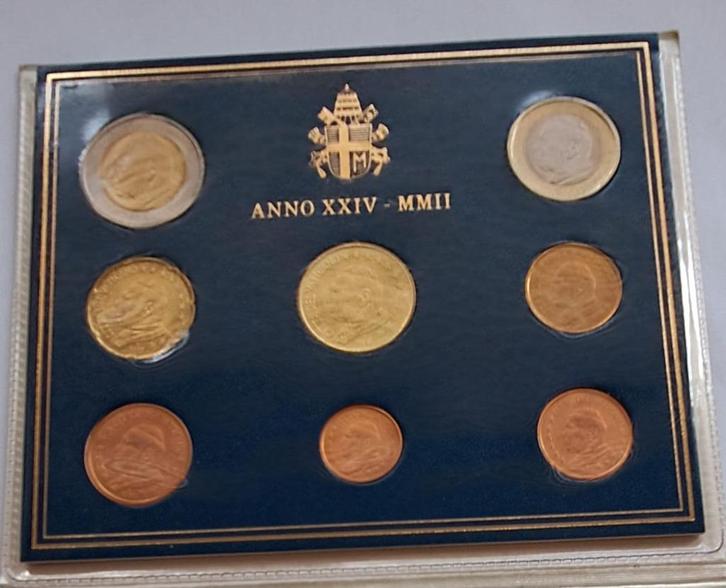 Vaticaanse Euro Muntset 2002 – Anno XXIV – Paus Johannes Pau, Postzegels en Munten, Munten | Europa | Euromunten, Setje, Overige waardes
