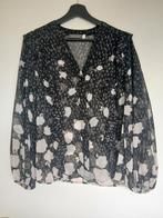 Zwarte blouse met bloemen en luipaardprint - maat S, Zwart, Ophalen of Verzenden, Zo goed als nieuw, Maat 36 (S)