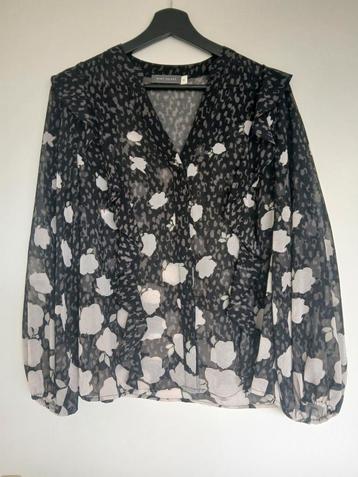Zwarte blouse met bloemen en luipaardprint - maat S beschikbaar voor biedingen