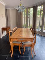 Franse kastanjehouten tafel + 6 Biedermeier stoelen 19e eeuw, Huis en Inrichting, Complete eetkamers, Ophalen of Verzenden, Zo goed als nieuw