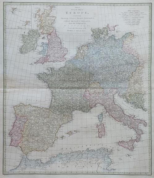 Europa West- en Zuid-Europa Harrison Oude Grote Kaart 1788, Antiek en Kunst, Kunst | Etsen en Gravures, Ophalen of Verzenden