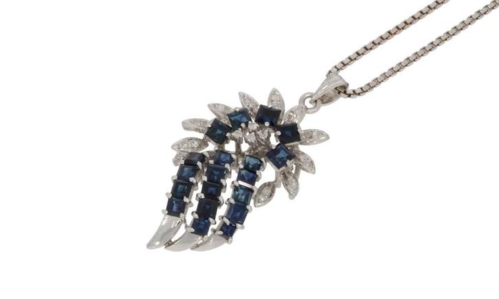 Saffieren en 25 diamanten gouden luxe design ketting hanger, Sieraden, Tassen en Uiterlijk, Kettinghangers, Zo goed als nieuw