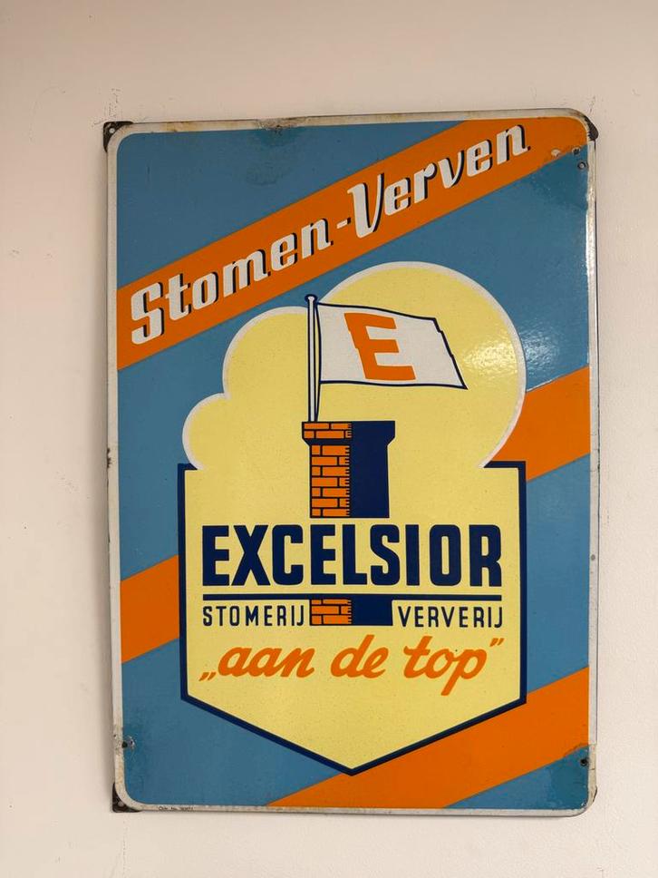 Vintage Emaille Reclamebord Excelsior Stomen-Verven, Verzamelen, Merken en Reclamevoorwerpen, Ophalen