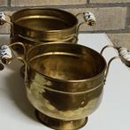 Koperen bloempotten met handvatten van porcelein, Antiek en Kunst, Antiek | Koper en Brons, Ophalen of Verzenden