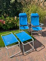 2 Bardani verstelbare tuinstoelen + hoofdkussens/voetenbank, Ophalen, Zo goed als nieuw, Campingstoel