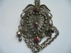 VINTAGE KETTING MET MOOIE HANGER MET EDELSTEENTJES, Sieraden, Tassen en Uiterlijk, Antieke sieraden, Verzenden, Overige materialen