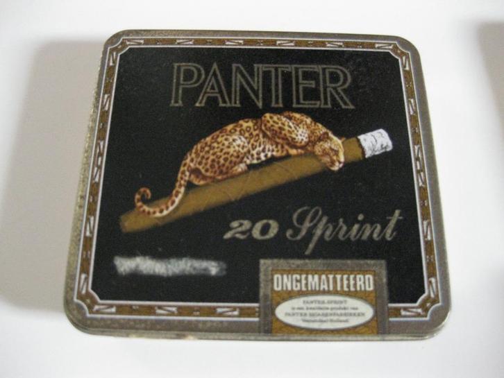Panter sigaren blikjes 5 verschillende, Verzamelen, Rookartikelen, Aanstekers en Luciferdoosjes, Gebruikt, Overige typen, Ophalen of Verzenden