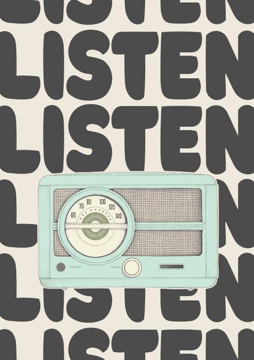 Retro look ‘Listen radio’ poster - A3 €19,95, Verzamelen, Posters, Nieuw, Overige onderwerpen, A1 t/m A3, Rechthoekig Staand, Ophalen of Verzenden