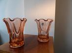 Art Deco Vazenset Boheems SKLO, peach/orange, Antiek en Kunst, Ophalen of Verzenden