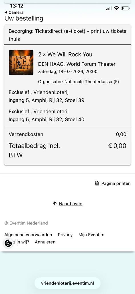 2 tickets queen we will rock you Den Haag., Twee personen