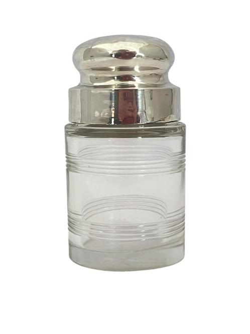 Kristallen zalfpotje met stop en zilveren draaidop. H. 7 cm, Antiek en Kunst, Antiek | Glas en Kristal, Verzenden