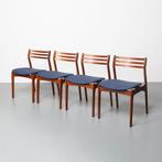 Vintage Deense stoelen ontworpen door P.E. Jørgensen, Vijf, Zes of meer stoelen, Blauw, Gebruikt, Hout