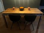 Houten Eettafel met Metalen Onderstel, Zo goed als nieuw, 150 tot 200 cm, Vier personen, Rechthoekig