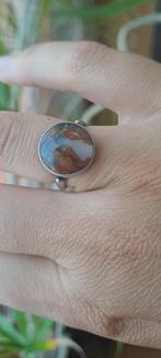 Zilveren ring met mosagaat, maat 16., Ophalen of Verzenden, Dame, Zilver, Zilver