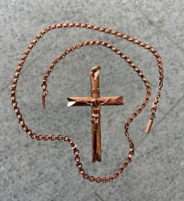Antiek Gouden Communiekruis met Ketting beschikbaar voor biedingen