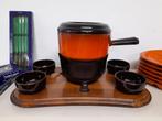 Mooie Vintage oranje/zwarte complete fondueset en toebehoren, Ophalen of Verzenden, Zo goed als nieuw, Brander, Fondueset