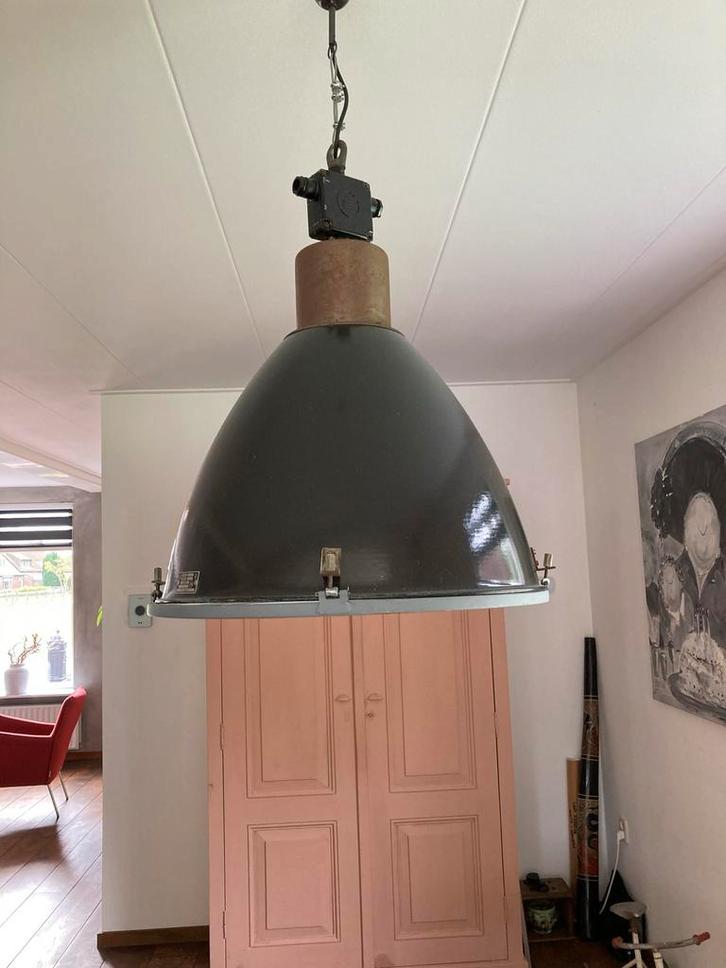 Industriële Fabriekslamp, Huis en Inrichting, Lampen | Hanglampen, Gebruikt, Minder dan 50 cm, Metaal, Ophalen