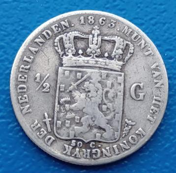1/2 gulden 1863 - Willem III (b)   beschikbaar voor biedingen