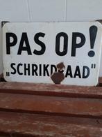 Antieke emaille bord ,pas op schrikdraad, Antiek en Kunst, Ophalen of Verzenden