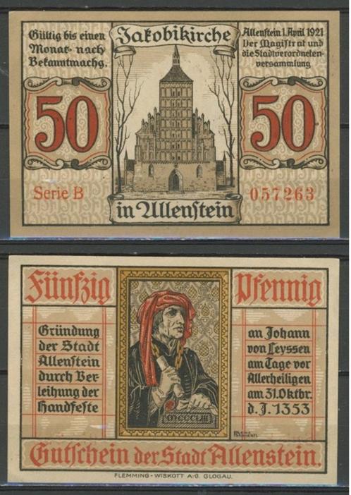 Allenstein Olsztyn Duits-Polen 50 Pfg 1921 Biljet r-232 jdu, Postzegels en Munten, Bankbiljetten | Europa | Niet-Eurobiljetten