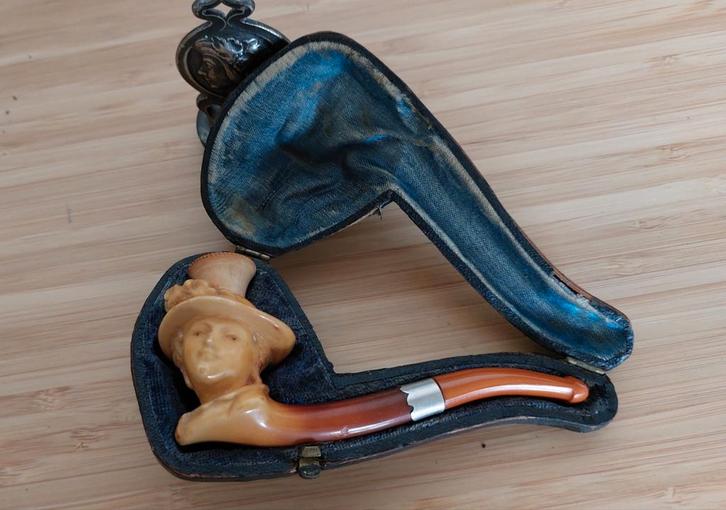 Antieke Meerschaum Pijp Dame in Doos, Antiek en Kunst, Antiek | Overige Antiek, Ophalen