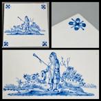Tegel in blauw-wit,  herdertegel,  spinnekop hoekmotieven, Ophalen of Verzenden